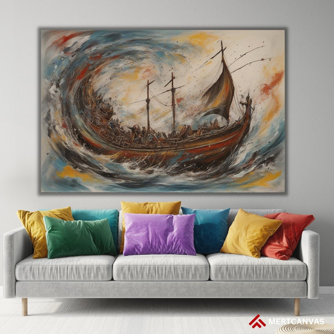 Viking Ship Art Canvas Viking Canvas Viking Gifts Viking Etsy