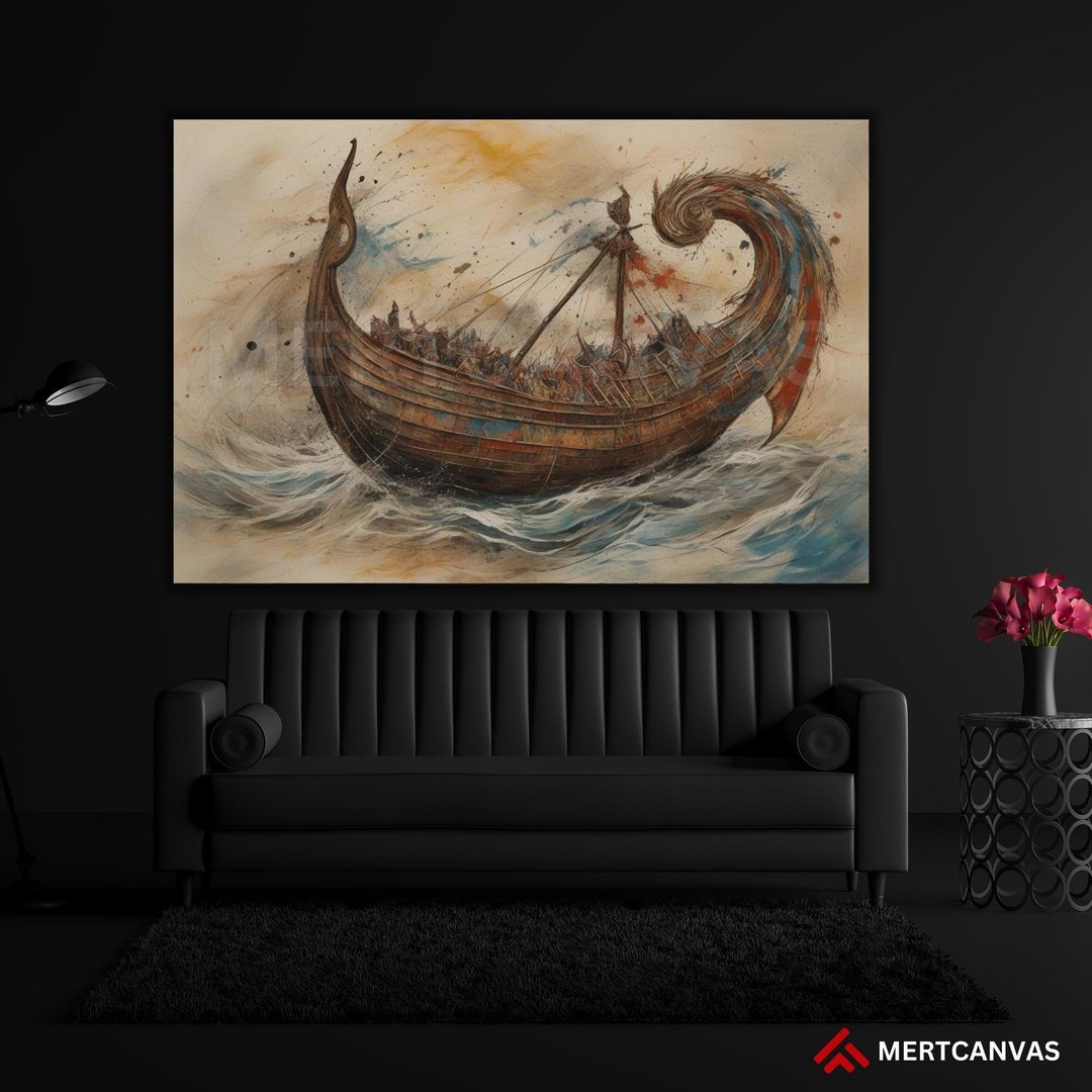Viking Ship Art Canvas Viking Canvas Viking Gifts Sundown Etsy