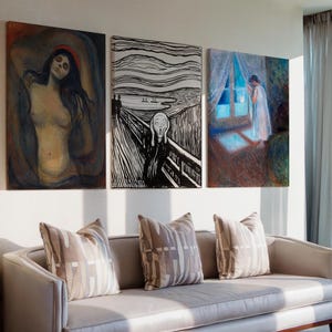 Edvard Munch Canvas Art Set Of 3, The Scream, Madonna & The Girl by the Window - Iconic Expressionist Masterpieces for Wall Decor