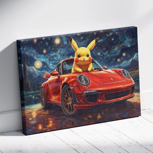 Pikachu Ready To Hang Canvas Pikachu Canvas Van Gogh Style Pikachu Poster Pikachu in Canvas Print Pikachu Wall Arts Gift