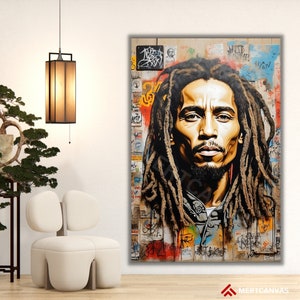 Toile d'art Banksy de Bob Marley, urbaines, affiches de Bob Marley, style Banksy, toile de Bob Marley Banksy Marley, art de rue, art de rue de Bob Marley, Marley