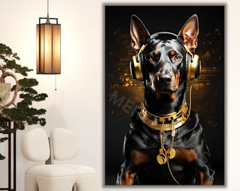 Comic Dj Doberman My Design Dj Dog Dj Gifts Dj Gift For Dj Canvas Art Dj Doberman Poster Dj Doberman Wall Art Comic Art Print Comic Poster