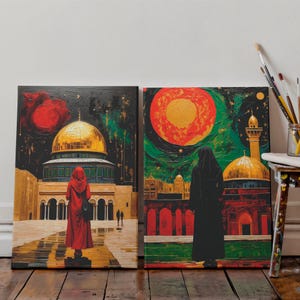 Jerusalem Dome of the Rock Art | Sacred Islamic Architecture | Spiritual Middle Eastern Canvas Print | Islamic Wall Art Decor | Set Of 2