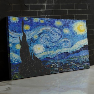 Impresión en lienzo de La noche estrellada de Vincent Van Gogh: reproducción de arte famoso para pared, póster de bellas artes para decoración del hogar, pintura lista para colgar