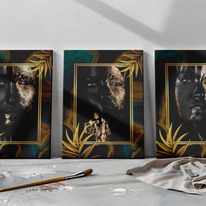 3 Piece Set Black Women Poster African Woman Canvas Black And Gold Woman Wall Art Canvas Women Wall Art Women Wall Art Ready To Hang