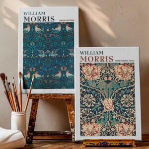 Set Of 2 William Morris Honeysuckle and Birds Pattern Print, Canvas, William Morris Exhibition Print, William Morris Poster, Ready To Hang