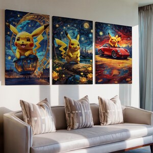 Pikachu Canvas Art Set Of 3, Pikachu Ready To Hang Canvas Pikachu Canvas Pikachu Poster Pikachu Canvas Print Pikachu Wall Arts Gifts