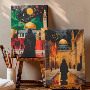 Set Of 2, Jerusalem Canvas Oil Painting Look Masjid Al Aqsa Jerusalem Poster Jerusalem Art Jerusalem Wall Art Islamic Canvas Ready To Hang