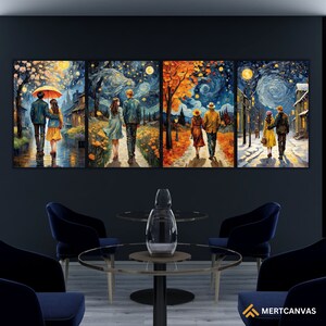 Quattro stagioni Amore Arte Primavera Estate Autunno Inverno Poster su tela Set di 4 stampe artistiche Set di quattro stampe artistiche Design Love Poster Poster femminile