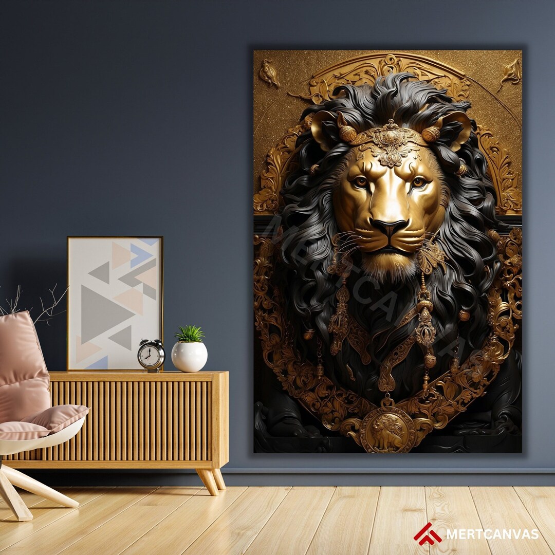 Black And Gold Lion Design Lion Canvas Gold Lion Canvas Lion Etsy.de