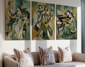 Pablo Picasso Style Piano Set Of 3 Design Canvas Poster Abstract Wall Art Print Set Canvas Gallery Set Of 3 Modern Art Print