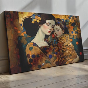 Estilo de madre e hijo Lienzo de estilo Gustav Klimt Diseño de póster de madre e hijo Póster de estilo Gustav Klimt Lienzo de estilo Gustav Klimt