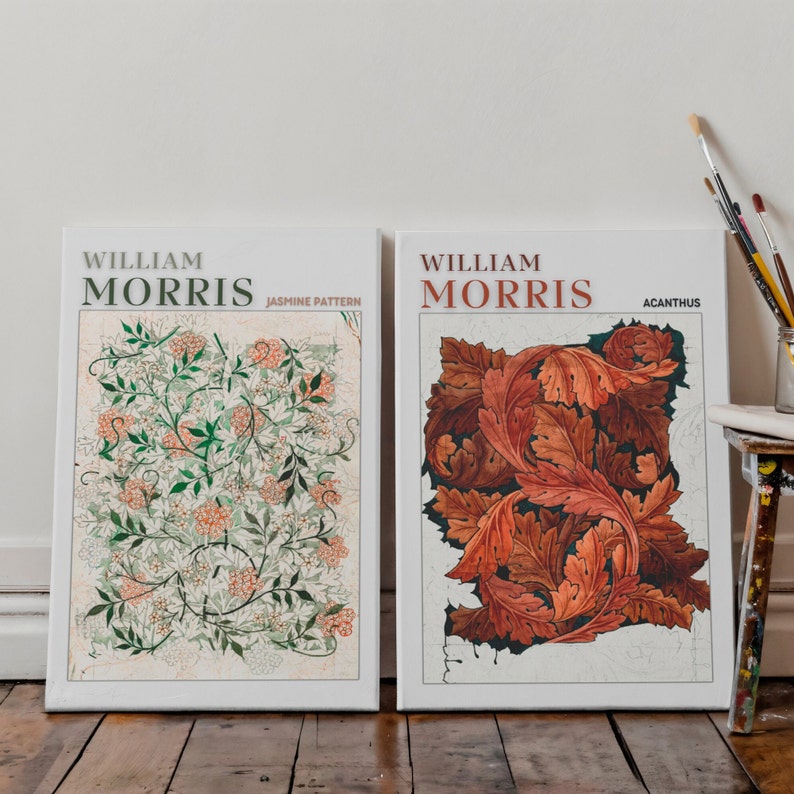 Set of 2, William Morris Jasmine Pattern Print, Acanthus Canvas