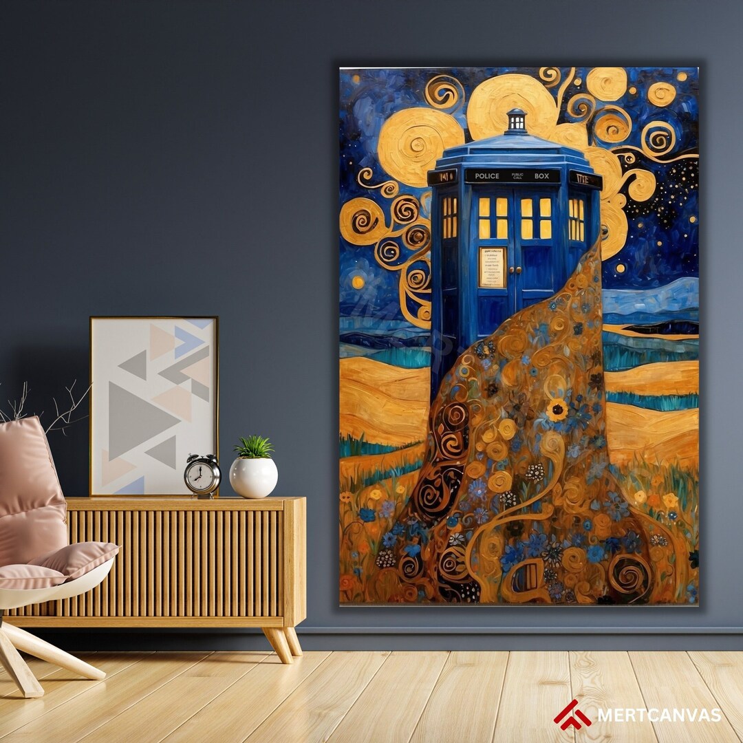 Doctor Who Tardis Box Canvas Poster Gustav Klimt Style Doctor Who Wall ...