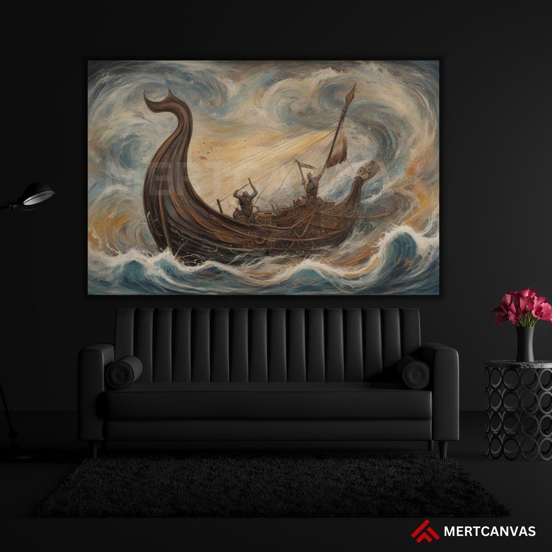 Viking Ship Art Canvas Viking Canvas Viking Gifts Sundown Etsy