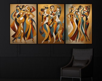 Pablo Picasso Style Women Dance Gold Red Blue Design Feminine Feminist Canvas Poster Abstract Wall Art Print Set Canvas Gallery Set Of 3 Art