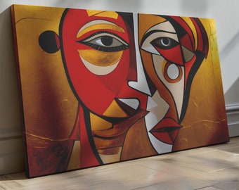 Pablo Picasso Style Face Design Canvas Pablo Picasso Abstract Canvas Prints Picasso Style Impressions Cubism in Colors Canvas Ready To Hang