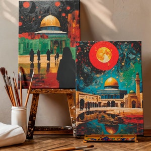 Set Of 2, Jerusalem Canvas Oil Painting Look Masjid Al Aqsa Jerusalem Poster Jerusalem Art Jerusalem Wall Art Islamic Canvas Ready To Hang