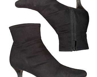 Vintage Impo Stretch black ankle boots. kitten heel & pointed toe. Womens 6