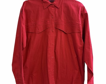 Camisa vaquera vintage Gordon & James roja de estilo western con botones. Talla L. 100% algodón.