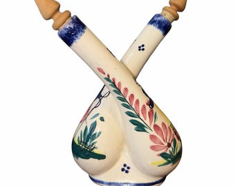 Quimper Faience Pottery Oil and Vinegar Decanter with Stopper Hand Painted