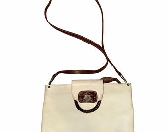 vintage Etienne Aigner ivory & Brown leather Crossbody Purse