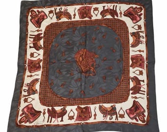 Vintage Adrianna Papell Silk equestrian-themed square scarf