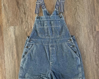 Y2K London London blue/white strip strap denim shorts overalls. Size M.