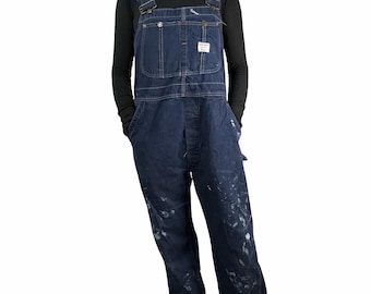 Klasyczny, jeansowy kombinezon Big Maca z plamami farby w stylu carpentry. 40 cali.