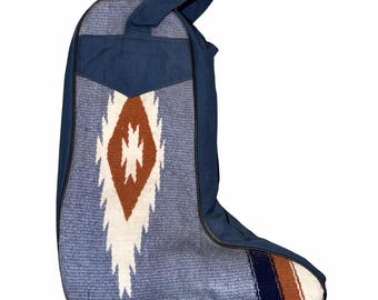 Vintage Boot Bag Southwestern Fabric Design And Blue Canvas