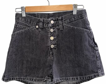 Pantaloncini cargo vintage Y2K in denim nero lavato. Jordache Taglia 7/8 / 27"