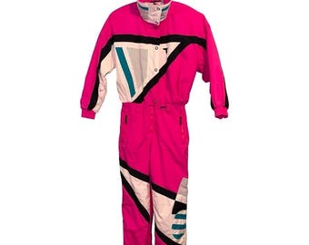Tyrolia Vintage 80s Retro Women's One Piece Ski Suit Hot Pink Size 12
