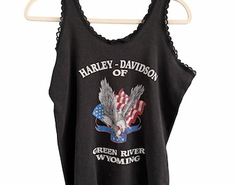 Vintage '94 Harley Davidson Wild Breed 3D Emblem Black Lace Tank XL