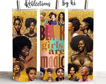 Emballage de gobelet fille noire, modèles de conception par sublimation, verre droit afro-américain, téléchargement numérique PNG, les filles noires sont magiques