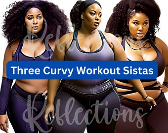 Bundle de cliparts afro-américains, clipart femme noire, clipart fille noire, femme afro-américaine, # trois sistas d'entraînement sinueuses