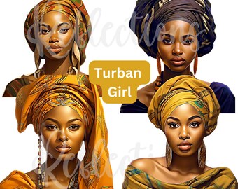 Bundle de cliparts afro-américains, clipart femme noire, clipart fille noire, femme afro-américaine portant un turban, #Turban Girl