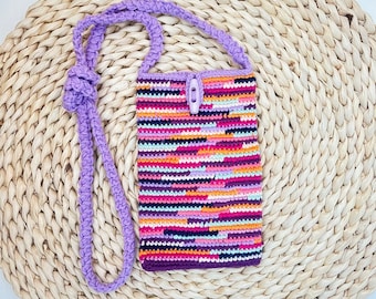 Bolso bandolera de crochet para teléfono: bolso para móvil de hilo colorido