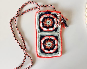 Crochet Crossbody Phone Bag: Handmade Cotton Mobile Phone Case