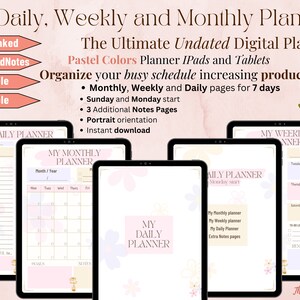 Digital Planner, Planner Bundle, Undated Planner,Daily Planner,Productivity Planner,IPad, GoodNotes, Hyperlinked,Printable, Instant download