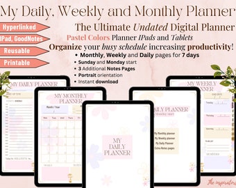 Digital Planner, Planner Bundle, Undated Planner,Daily Planner,Productivity Planner,IPad, GoodNotes, Hyperlinked,Printable, Instant download