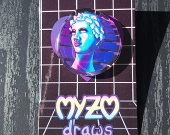 Vaporwave Statue Acrylic Pin, Rainbow Glitch Accessory