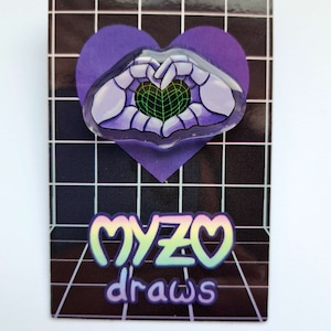 Digital Love Hand Heart Acrylic Pin, rainbow glitch aesthetic accessory