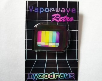 Vaporwave CRT TV Acrylic Pin, Rainbow Glitch Aesthetic