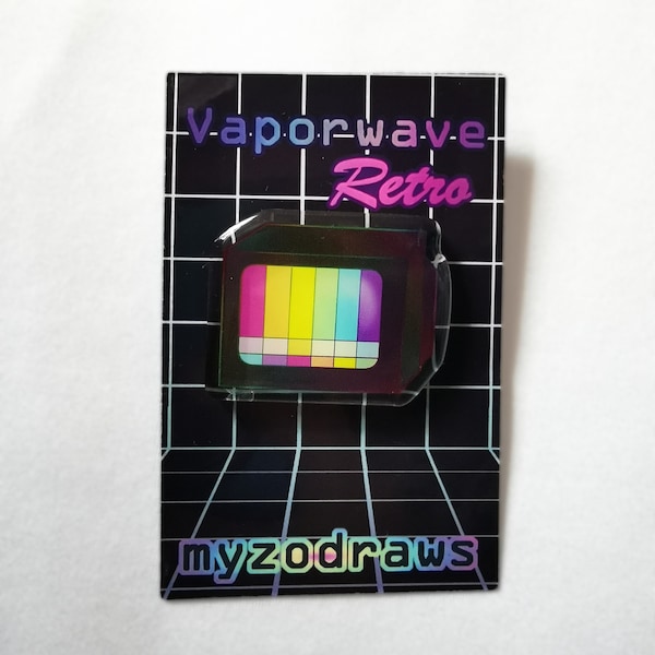 Vintage CRT TV Acrylic Pin, rainbow glitch aesthetic accesory