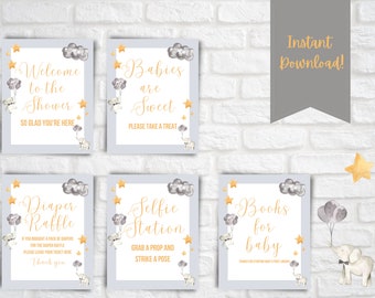 Baby Elephant Baby Shower Signs | Printable Shower Signs | Baby Elephant Baby Shower Sign Bundle| Baby Elephant Decorations for Baby Shower