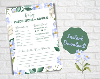 Baby Predictions and Advice Game | Predict Baby Shower Games | Flower Theme | DIY Printable Card | Instant Download | Fun Activity Ideas