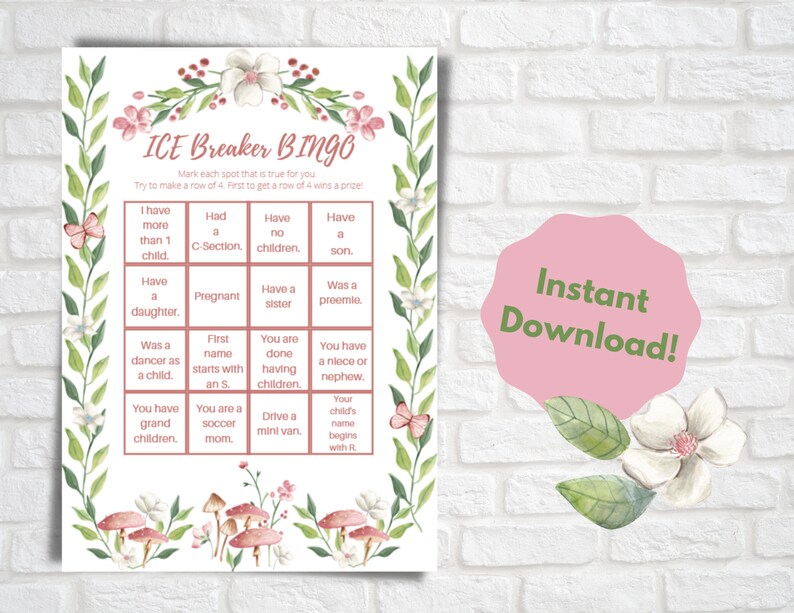 Baby Shower Game Ice Breaker BINGO Baby Shower Games Ice Breaker BINGO Instant Download