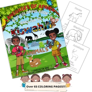 Swahili ANIMALS / African Language Learning Digital Download Coloring Book for Kids / Children Coloring Pages / Printable PDF