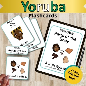 Yoruba-flitskaarten voor lichaamsdelen, 40 digitale kaarten voor het leren van Afrikaanse talen, educatieve kaarten voor Afrikaanse culturele expressie
