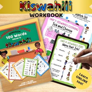 Swahili 100 Words African Language Learning Digital Download WORKBOOK / Printable Worksheets /Fillable PDF